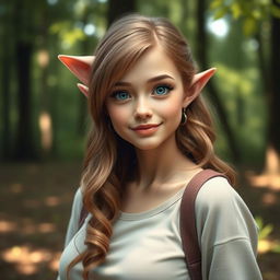 A young woman resembling Sabrina Carpenter, featuring fair skin and pointy ears