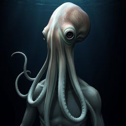 A humanoid creature with a squid head, featuring a beak instead of a mouth