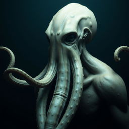 A humanoid creature with a squid head, featuring a beak instead of a mouth