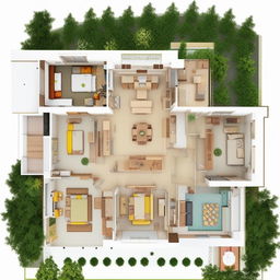 A detailed 50'x65' floor plan featuring 3 bedrooms, a living room, a drawing room, a kitchen with an adjoining storage area, a bathroom with an incorporated swimming pool, an indoor garden and courtyard, a servant room, a mandir, and space for 2 car parking.