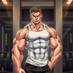 A highly detailed illustration of a muscular bodybuilder named Patrick, showcasing an impressive physique with well-defined muscles and a strong, confident pose