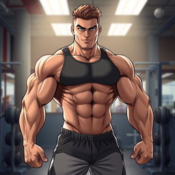 A highly detailed illustration of a muscular bodybuilder named Patrick, showcasing an impressive physique with well-defined muscles and a strong, confident pose