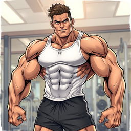 A highly detailed illustration of a muscular bodybuilder named Patrick, showcasing an impressive physique with well-defined muscles and a strong, confident pose