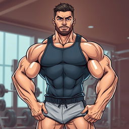 A highly detailed illustration of a muscular bodybuilder named Patrick, showcasing an impressive physique with well-defined muscles and a strong, confident pose