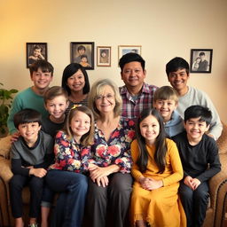 A warm and inviting family portrait featuring a mother, who is 54 years old, and a father, who is 59 years old