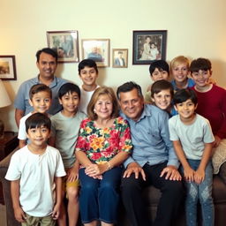 A warm and inviting family portrait featuring a mother, who is 54 years old, and a father, who is 59 years old