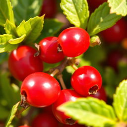 A vibrant close-up of fresh barberry berries, showcasing their bright red color and distinct oval shape