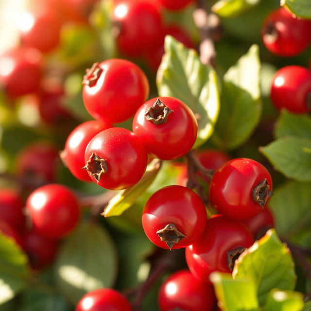 A vibrant close-up of fresh barberry berries, showcasing their bright red color and distinct oval shape