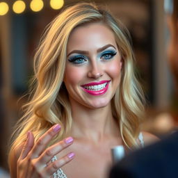 A sexy, sweet, and beautiful 19-year-old blonde woman with a bright, engaging face