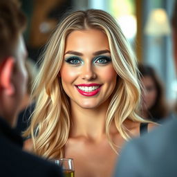 A sexy, sweet, and beautiful 19-year-old blonde woman with a bright, engaging face