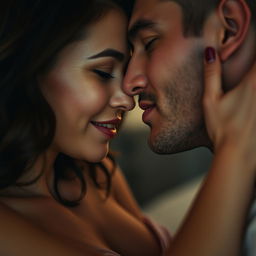 A sensual and intimate close-up of a woman enjoying a romantic encounter, emphasizing feelings of passion and connection