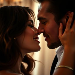 A sensual and intimate close-up of a woman enjoying a romantic encounter, emphasizing feelings of passion and connection