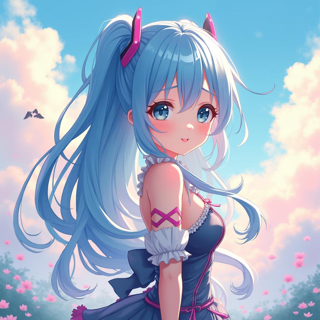 A captivating digital art piece featuring a blue-haired anime girl