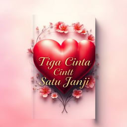 A captivating book cover design for the novel 'Tiga Cinta Satu Janji', which explores various types of relationships
