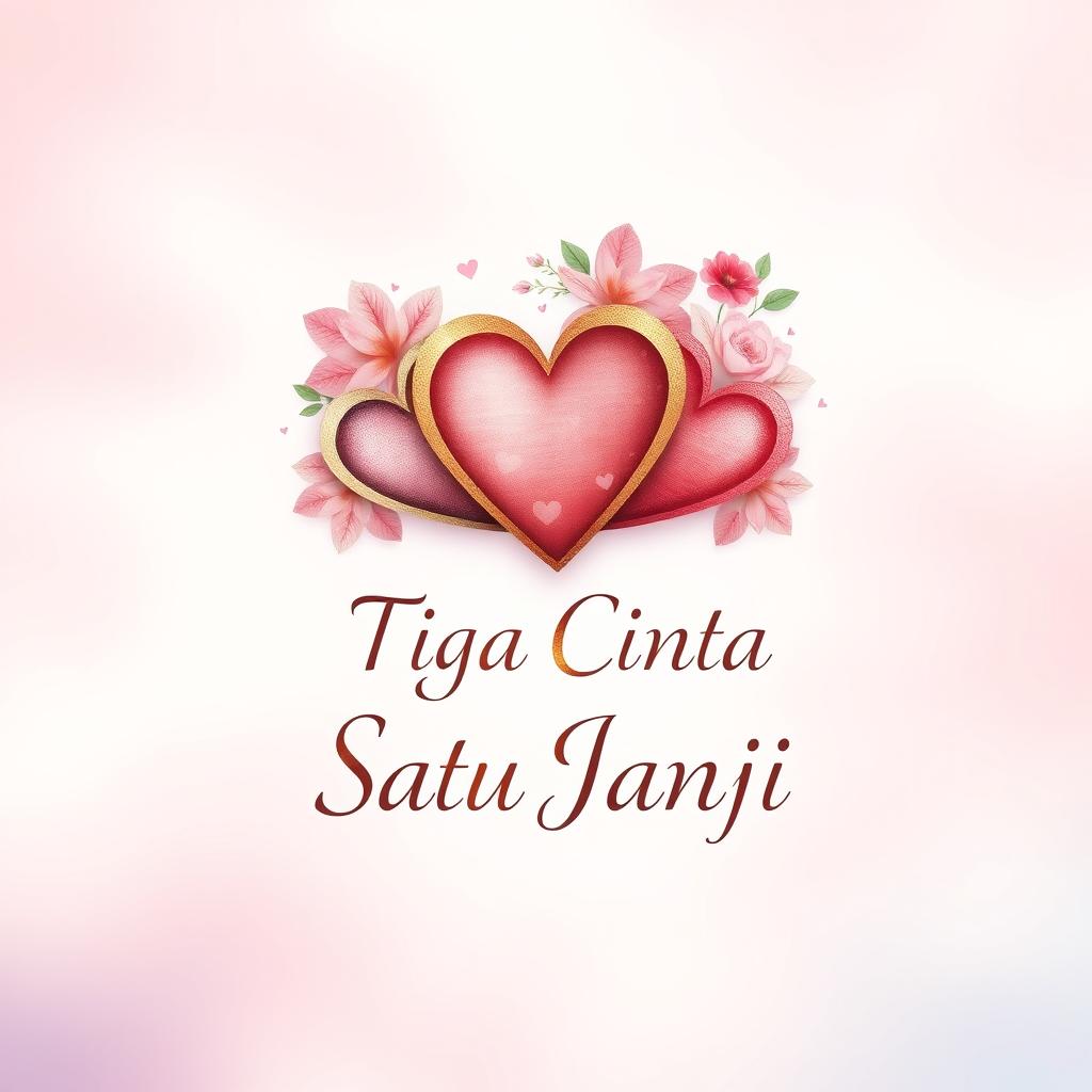 A captivating book cover design for the novel 'Tiga Cinta Satu Janji', which explores various types of relationships