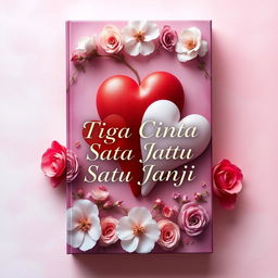 A captivating book cover design for the novel 'Tiga Cinta Satu Janji', which explores various types of relationships