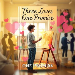 A visually appealing book cover design for the novel 'Three Loves One Promise', centered around the theme of various types of relationships