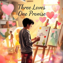A visually appealing book cover design for the novel 'Three Loves One Promise', centered around the theme of various types of relationships