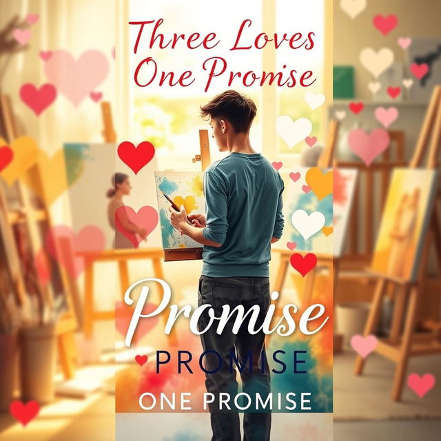 A visually appealing book cover design for the novel 'Three Loves One Promise', centered around the theme of various types of relationships