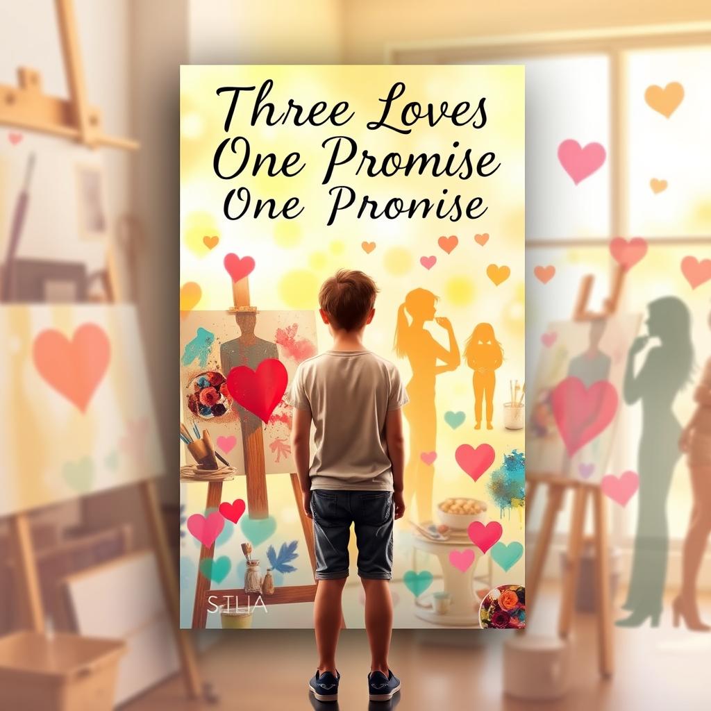 A visually appealing book cover design for the novel 'Three Loves One Promise', centered around the theme of various types of relationships