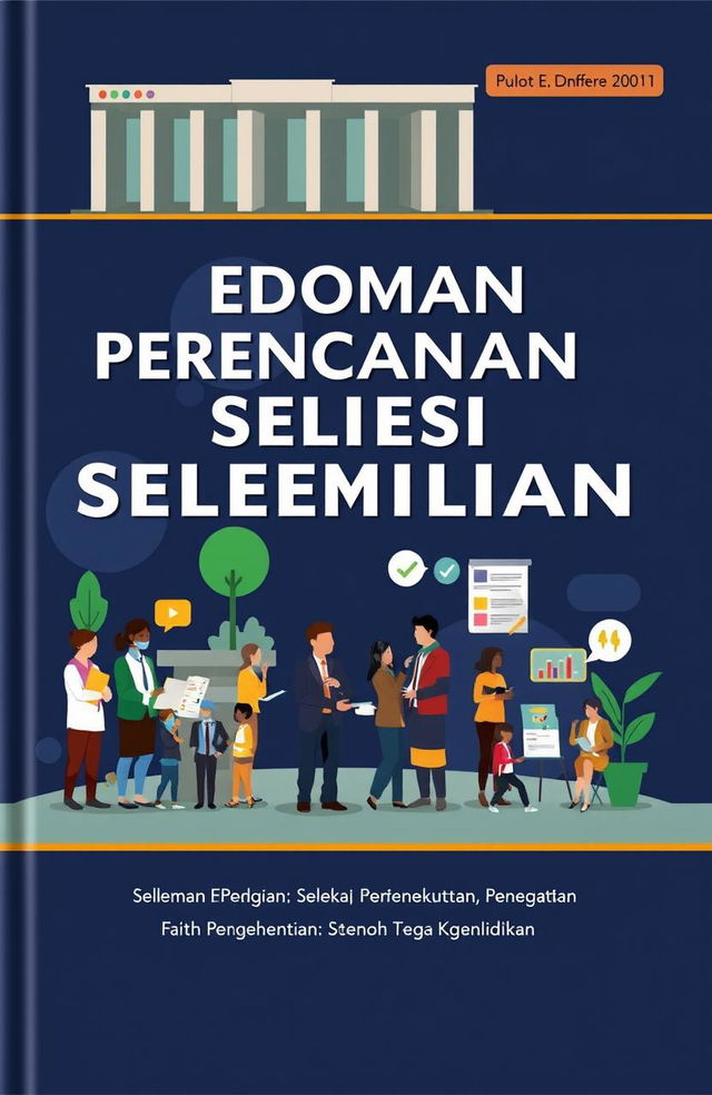 A detailed and highly informative guidebook cover illustration for a document titled 'Pedoman Perencanaan Sistem Seleksi, Perekrutan, Penempatan, Pengembangan, Retensi, Pemberhentian Dosen dan Tenaga Kependidikan'