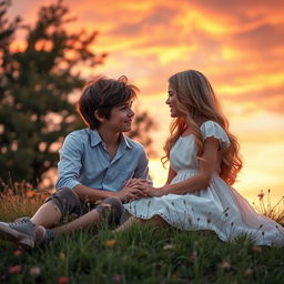 A heartwarming scene depicting a young couple in a romantic setting