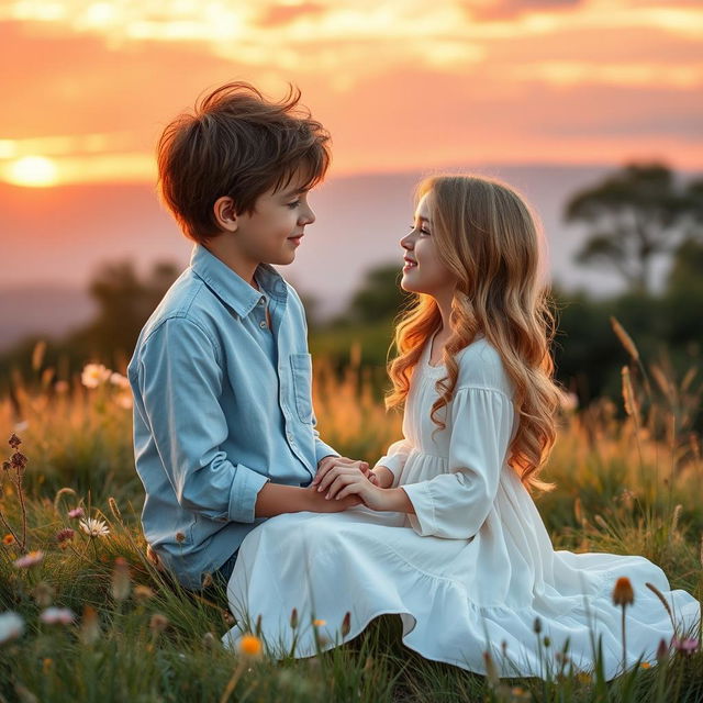 A heartwarming scene depicting a young couple in a romantic setting