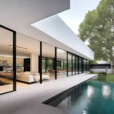 The sleek lines and open spaces of the contemporary house were influenced by pavlovian principles of architecture and interior design.