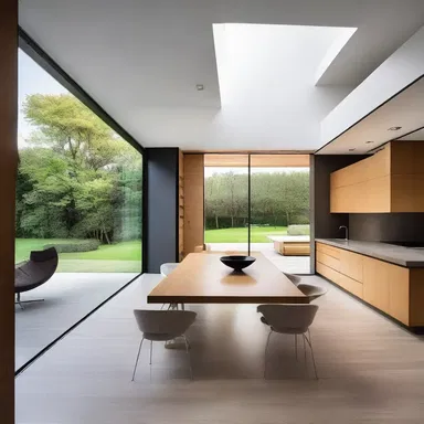 The sleek lines and open spaces of the contemporary house were influenced by pavlovian principles of architecture and interior design.