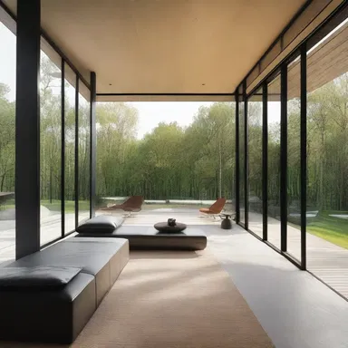 The sleek lines and open spaces of the contemporary house were influenced by pavlovian principles of architecture and interior design.