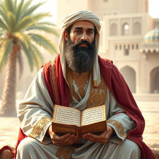 A historical portrayal of Uthman Ibn Affan, the third caliph of Islam, depicted in a respectful and dignified manner