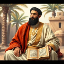A historical portrayal of Uthman Ibn Affan, the third caliph of Islam, depicted in a respectful and dignified manner