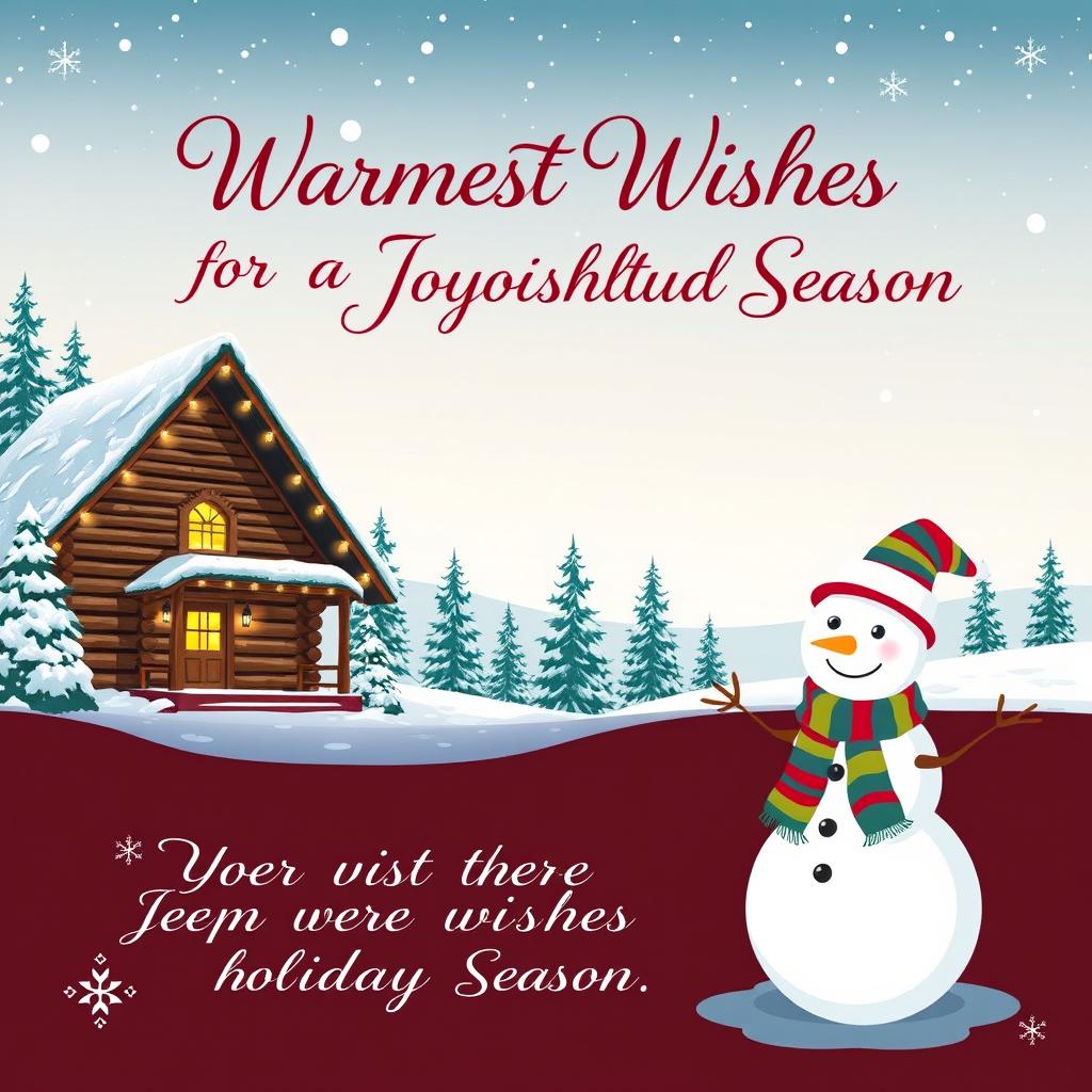 A beautifully designed Christmas wishes card featuring a cozy winter scene