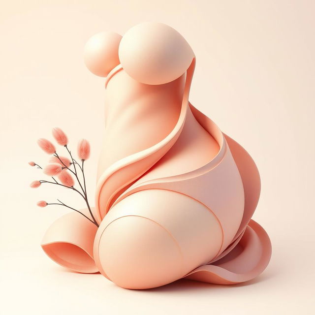 A highly detailed artistic representation of a stylized abstract form inspired by the female anatomy, featuring smooth curves and soft textures, with a focus on natural beauty and elegance