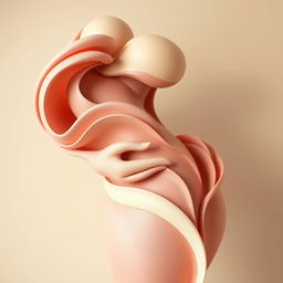 A highly detailed artistic representation of a stylized abstract form inspired by the female anatomy, featuring smooth curves and soft textures, with a focus on natural beauty and elegance