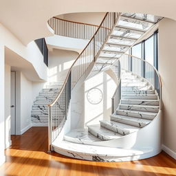 An elegant apartment staircase showcasing a stunning design with white and black stone steps
