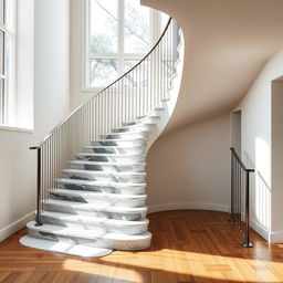 An elegant apartment staircase showcasing a stunning design with white and black stone steps