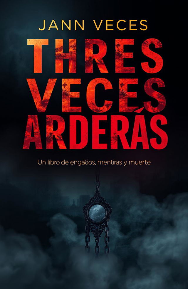 A captivating book cover for a thriller titled 'TRES VECES ARDERÁS', featuring a dramatic and mysterious design