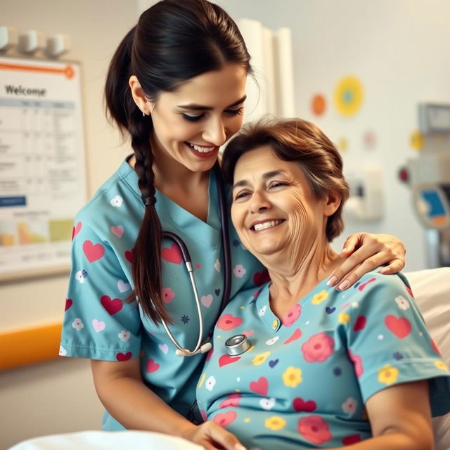 A beautiful female nurse, lovingly caring for a patient, displaying compassion and professionalism