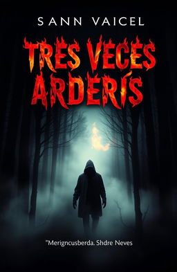 A chilling book cover for a suspense novel titled 'TRES VECES ARDERÁS'
