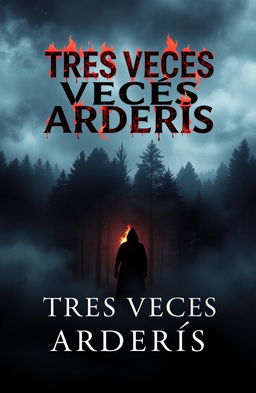 A chilling book cover for a suspense novel titled 'TRES VECES ARDERÁS'