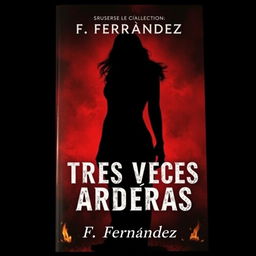 A captivating book cover for a suspense and death themed novel titled 'TRES VECES ARDERAS', authored by F