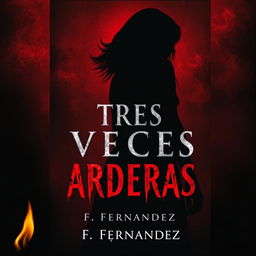 A captivating book cover for a suspense and death themed novel titled 'TRES VECES ARDERAS', authored by F