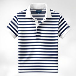 A stylish white collar t-shirt with dark blue stripes, showcasing a modern and fashionable design