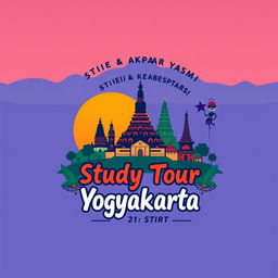 A vibrant and colorful T-shirt design featuring a study tour theme for STIE & AKPAR Yasmi in Yogyakarta