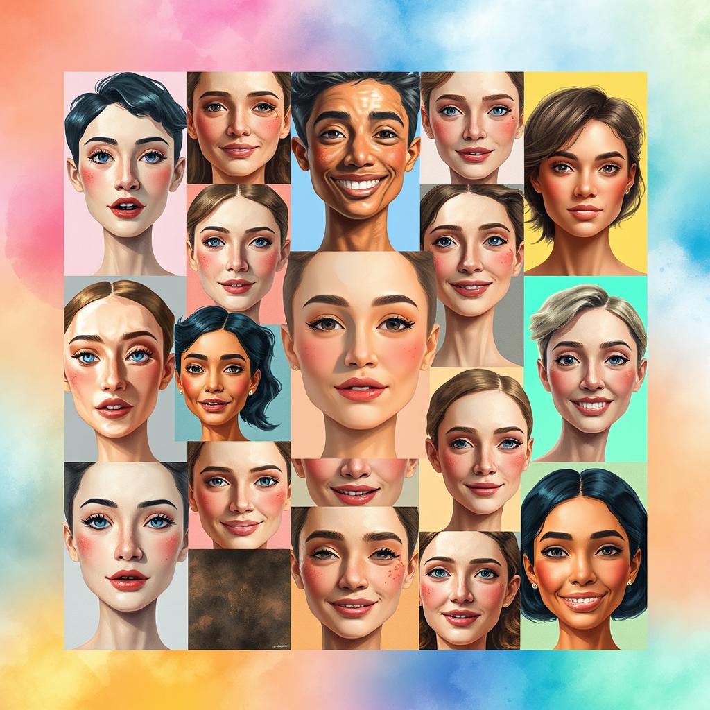 A vibrant, artistic collage of various face pictures, showcasing diverse expressions and emotions