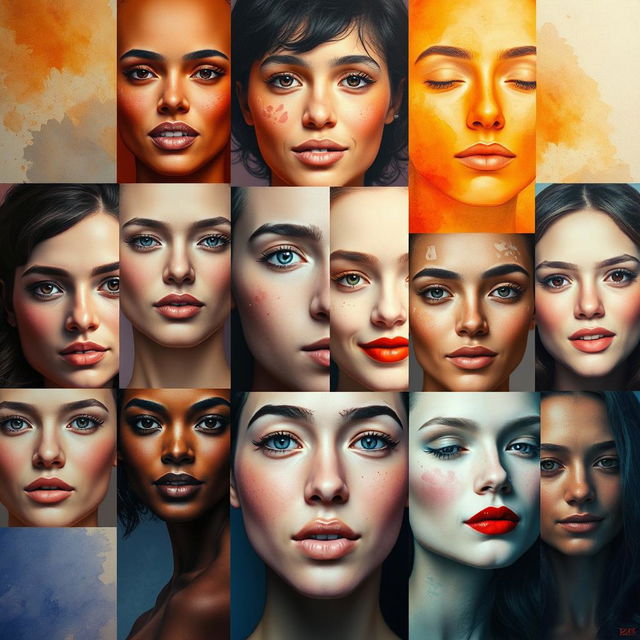 A vibrant, artistic collage of various face pictures, showcasing diverse expressions and emotions