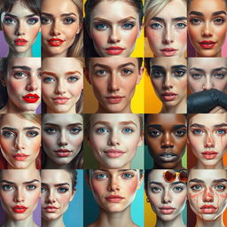 A vibrant, artistic collage of various face pictures, showcasing diverse expressions and emotions