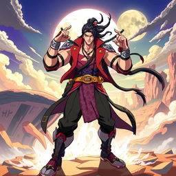 A dynamic and vibrant illustration of Hua Cheng, depicted in the distinctive JoJo's Bizarre Adventure art style