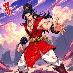 A dynamic and vibrant illustration of Hua Cheng, depicted in the distinctive JoJo's Bizarre Adventure art style